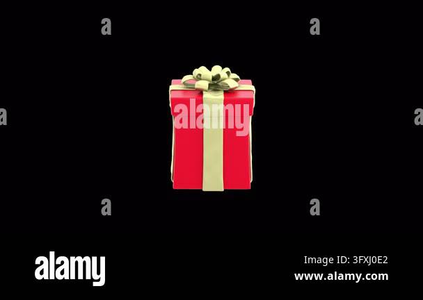 A red gift box with a yellow ribbon bounces; the top lid opens and ...