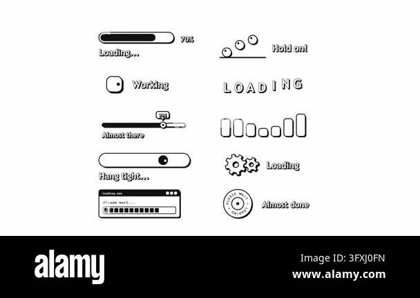 Motion graphics featuring a collection of black and white loading bars ...