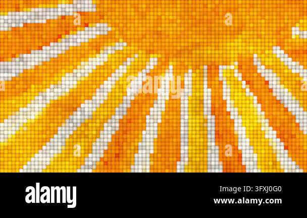 Animated pixel art sun rays radiating on a yellow background. Abstract ...