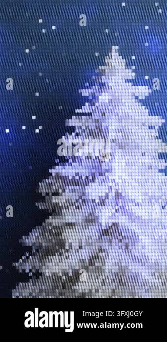 Detailed pixel art fir tree covered in snow with falling snowflakes on ...