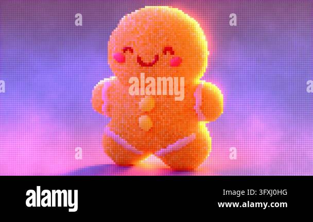 Adorable 3D pixel art gingerbread man smiling. Cute Christmas character ...