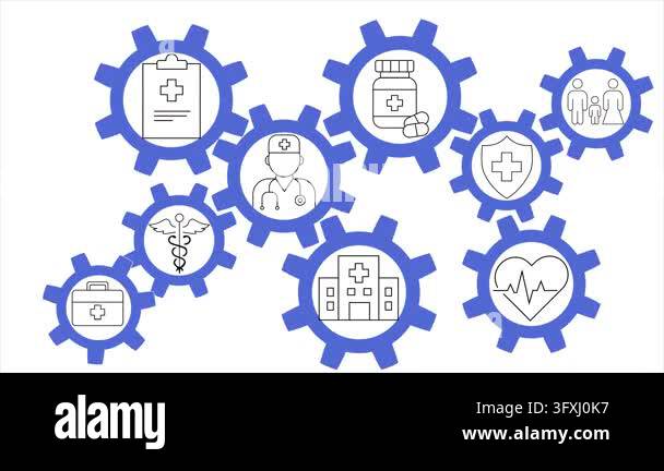 Interconnected gears with medical icons, concept of integrated ...