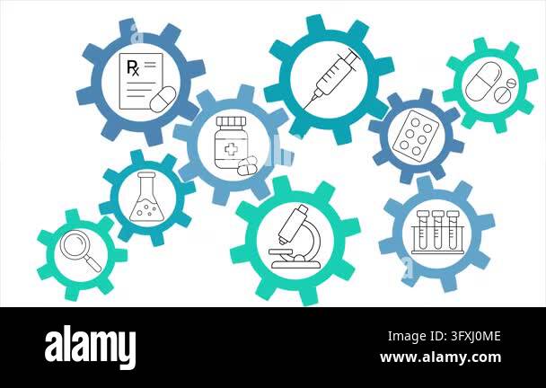 Interconnected gears with medical icons, concept of integrated ...