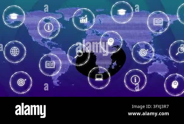 Animation starting central globe morphing to dotted map rings pulsing ...