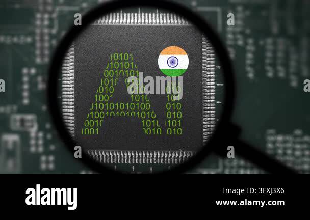 Computer chip with artificial intelligence sign and India flag. View ...