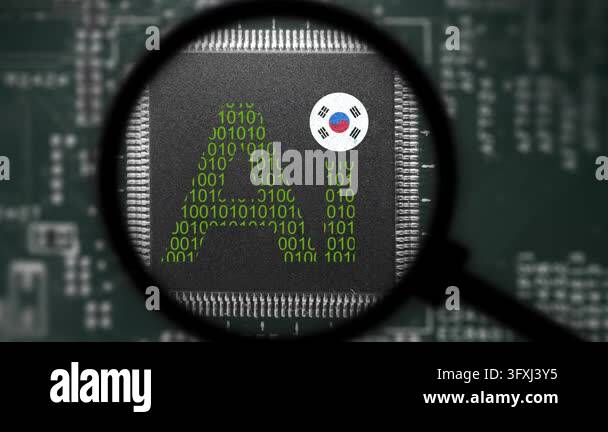 Computer chip with artificial intelligence sign and South Korea flag ...