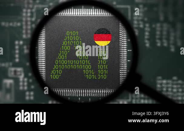 Computer chip with artificial intelligence sign and Germany flag. View ...