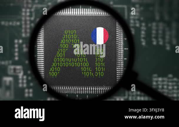 Computer chip with artificial intelligence sign and France flag. View ...