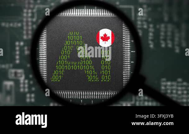 Computer chip with artificial intelligence sign and Canada flag. View ...