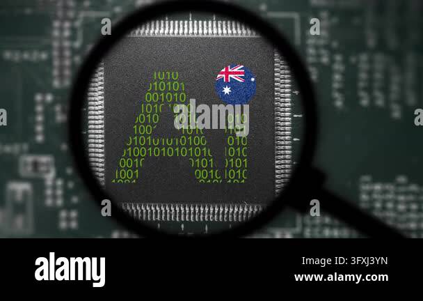 Computer chip with artificial intelligence sign and Australia flag ...
