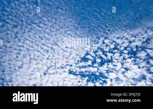 High altitude cloud fragments in mackerel sky formation drifting slowly ...