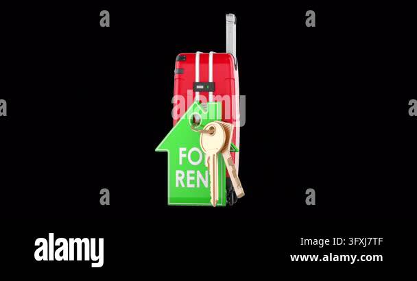 Suitcase, keys for rent. Rental home concept rotation animation ...