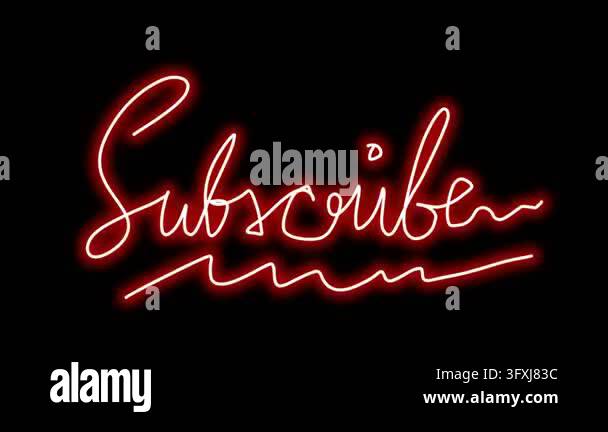 Yellow neon sign with the word Subscribe glowing on black background ...
