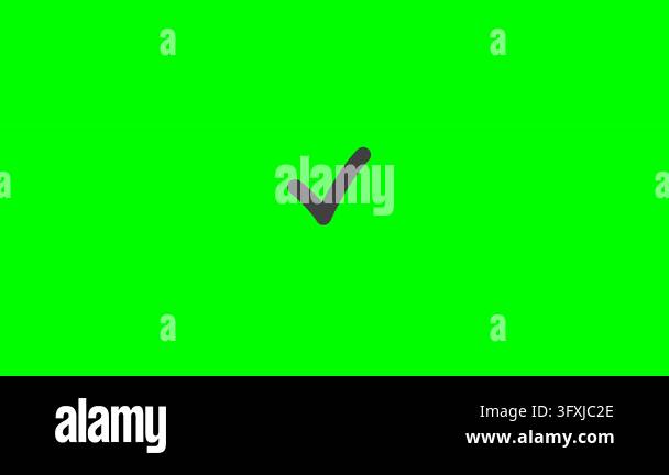 Dark grey tick symbol against a bright chroma green background Stock ...