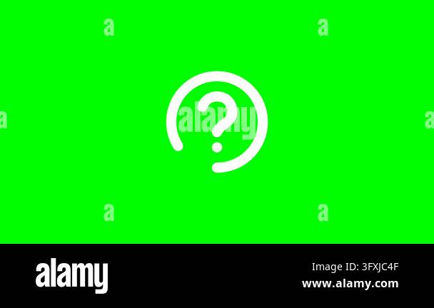 White question mark icon centered on vibrant green chroma key ...