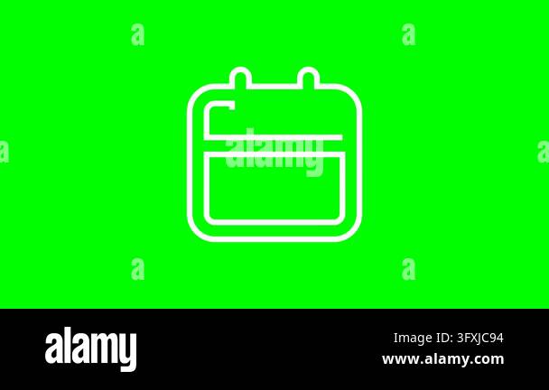White calendar outline icon isolated on vibrant green screen background ...