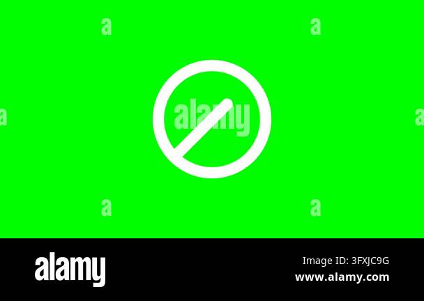 White prohibited circle symbol on bright chroma key green background ...