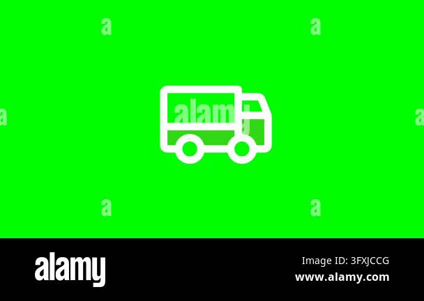 White Outline Delivery Truck Icon on Bright Green Background Stock ...