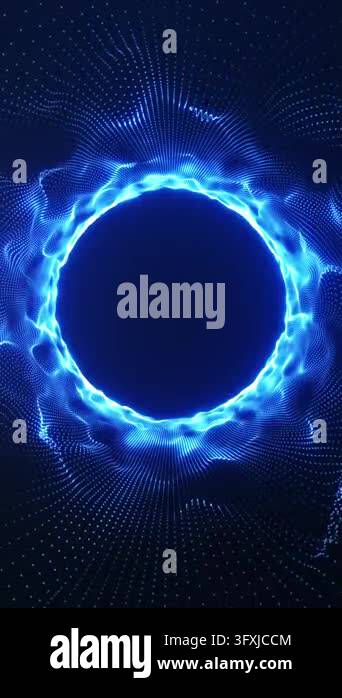 Looping blue energy portal with radial particle waves and a dark ...