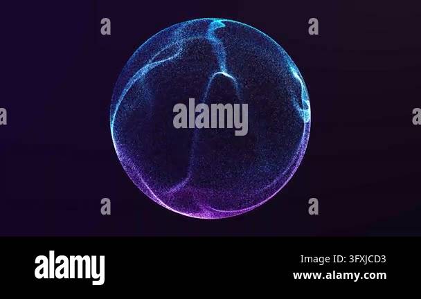 Blue and purple particle sphere with flowing luminous waves and a fine ...