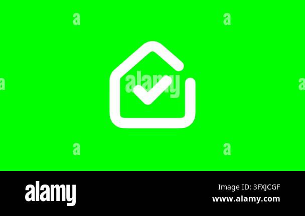 White house outline symbol with checkmark on green background Stock ...