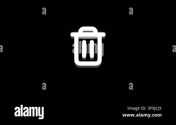 Minimalist white trash can icon on black background Stock Video Footage ...
