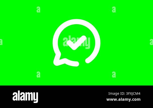White Speech Bubble Icon With Checkmark On Bright Green Background ...
