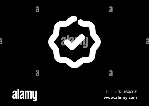 Minimalist white checkmark inside a scalloped circular badge icon Stock ...