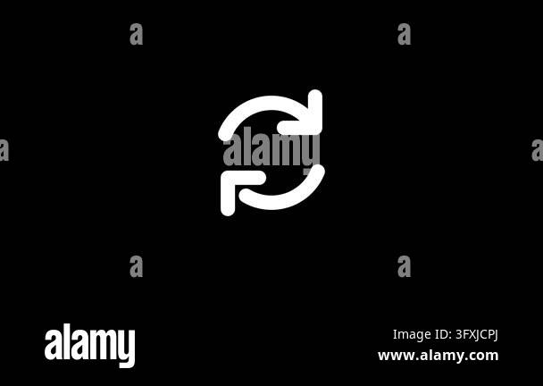 White circular refresh arrows icon on black background Stock Video ...
