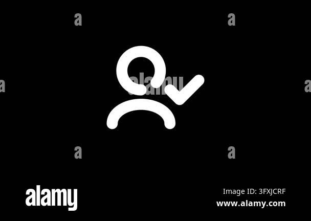 Minimalist white verified user icon with checkmark on black background ...