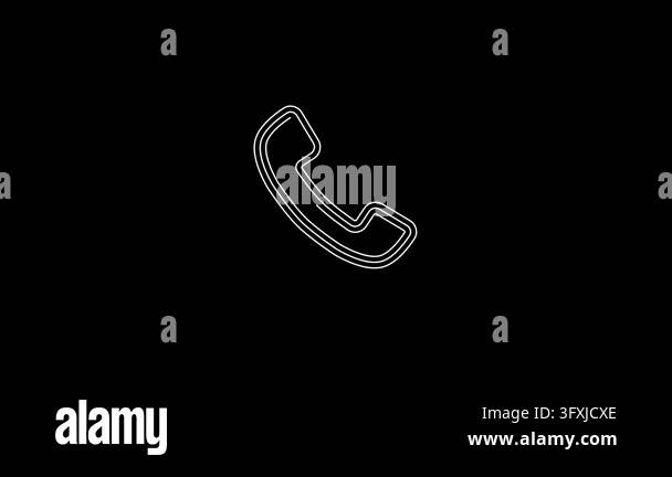 Minimal white telephone handset icon animation on black background ...