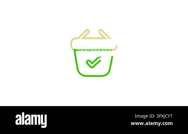 Green shopping basket icon with white order complete checkmark Stock ...