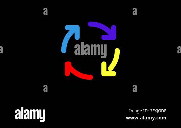 Multicolored circular arrow loading spinner animation on black ...