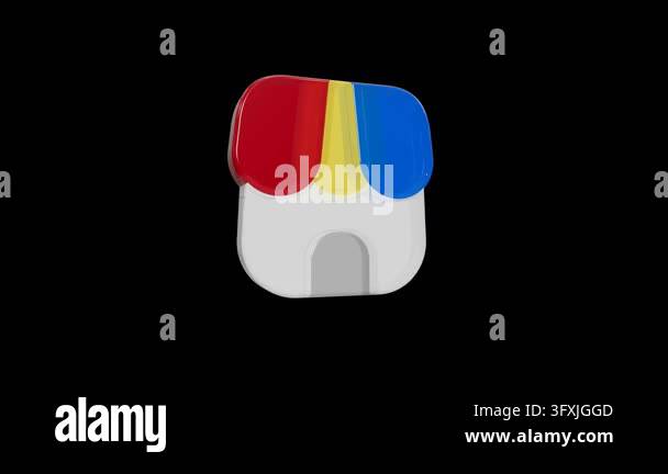 3D Glossy House Icon with Red Yellow and Blue Roof Fins Stock Video ...