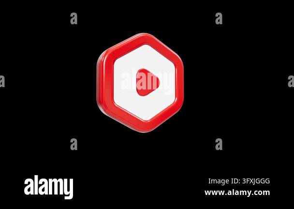 Glossy Red Hexagonal 3D Play Button Icon Rotating Stock Video Footage ...