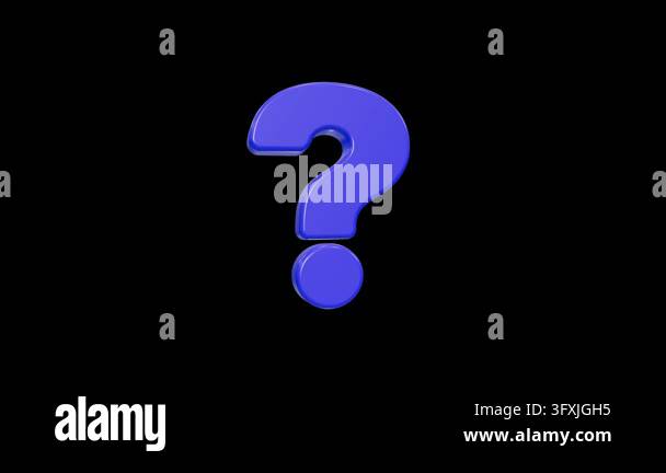 Rotating glossy blue 3D question mark icon on black background Stock ...