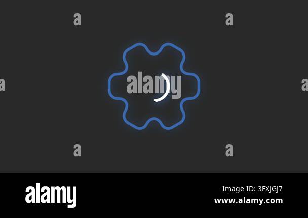 A stylized blue cogwheel icon with a white center against a dark grey ...