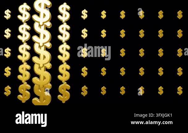 Prominence 4k A collection of shiny 3D dollar symbols arranged in a pattern with two ...