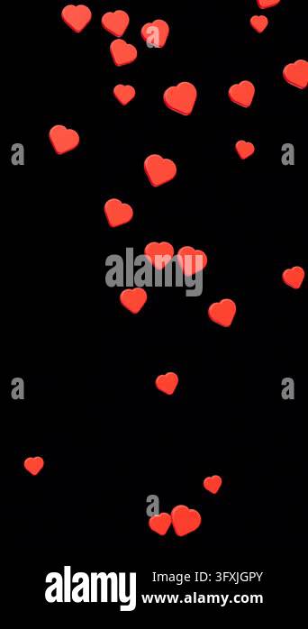 A scattering of vibrant red three-dimensional heart icons floating ...