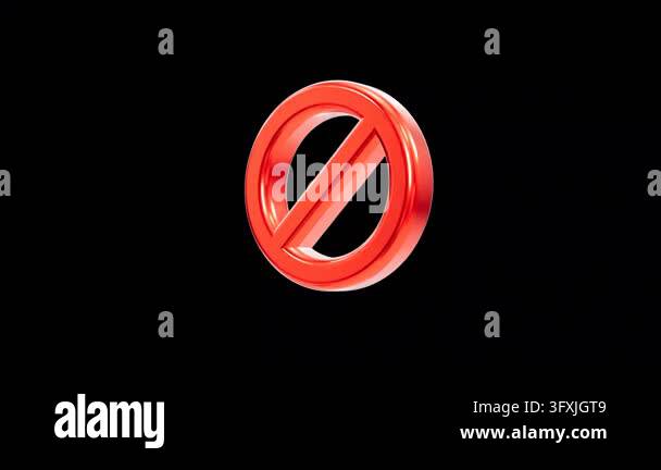 A glossy red 3D symbol representing a prohibition or restriction sign ...