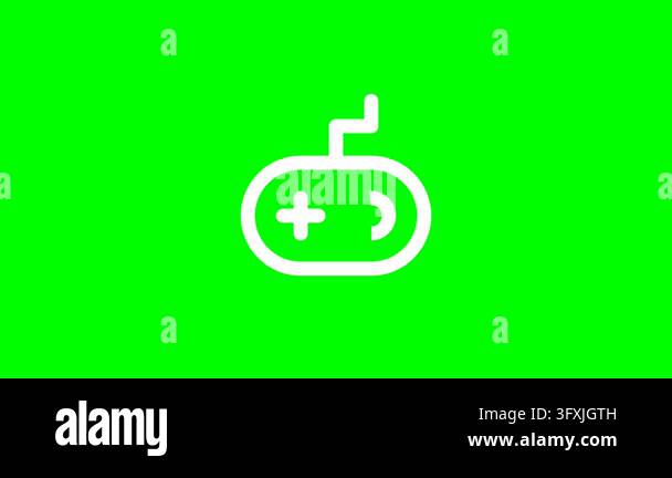 Minimalist White Game Controller Icon on Chroma Key Green Background ...