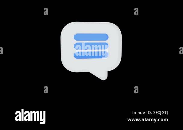 Rotating translucent 3D speech bubble icon with blue text lines Stock ...