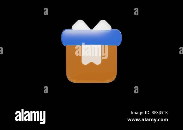 3D Glossy Rotating Gift Box Icon with Blue Lid Stock Video Footage - Alamy