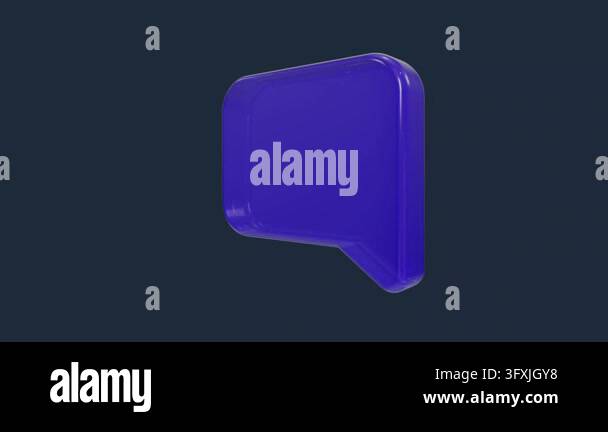 A shiny three-dimensional speech bubble shape colored in deep blue. The ...