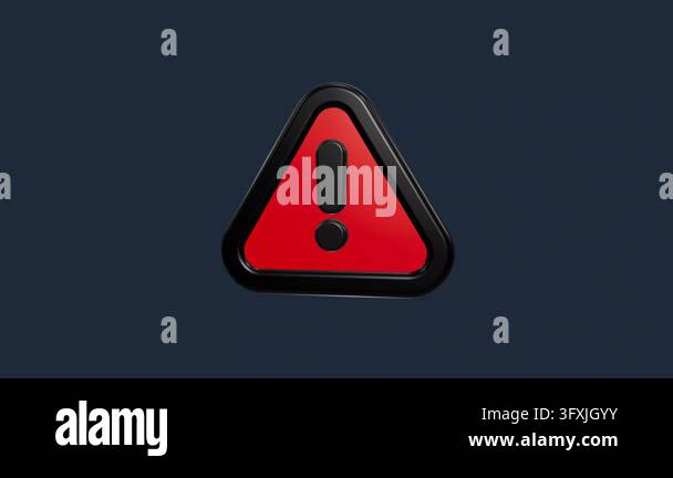 This three-dimensional red triangle warning icon features a bold ...