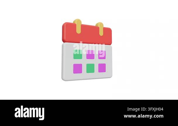 A stylized 3D calendar icon featuring a red header and pastel date ...