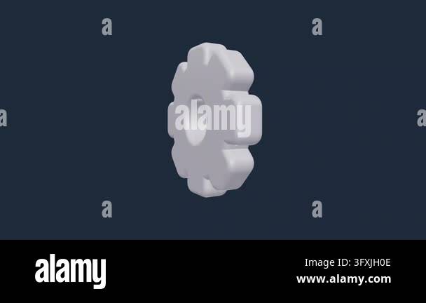 A minimal 3D rendered gear icon centered on a dark blue backdrop ...