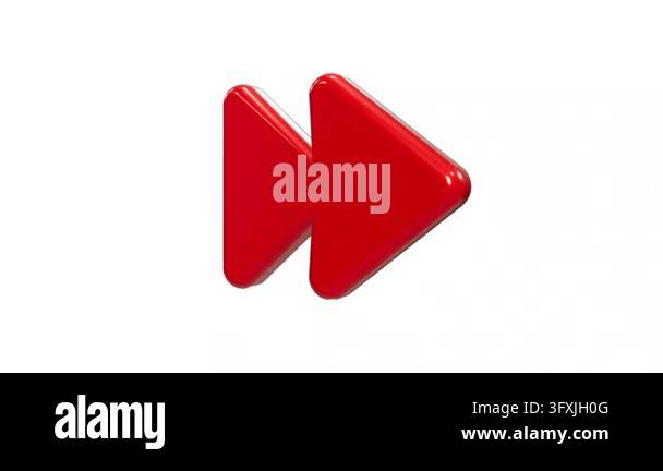 A bright red plastic-textured fast forward icon representing playback ...