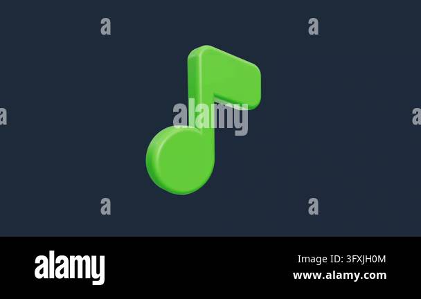 A 3D rendered musical note symbol in bright green with a smooth glossy ...