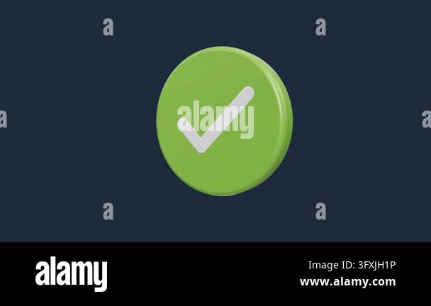 This 3D rendered green button with a white checkmark symbolizes ...